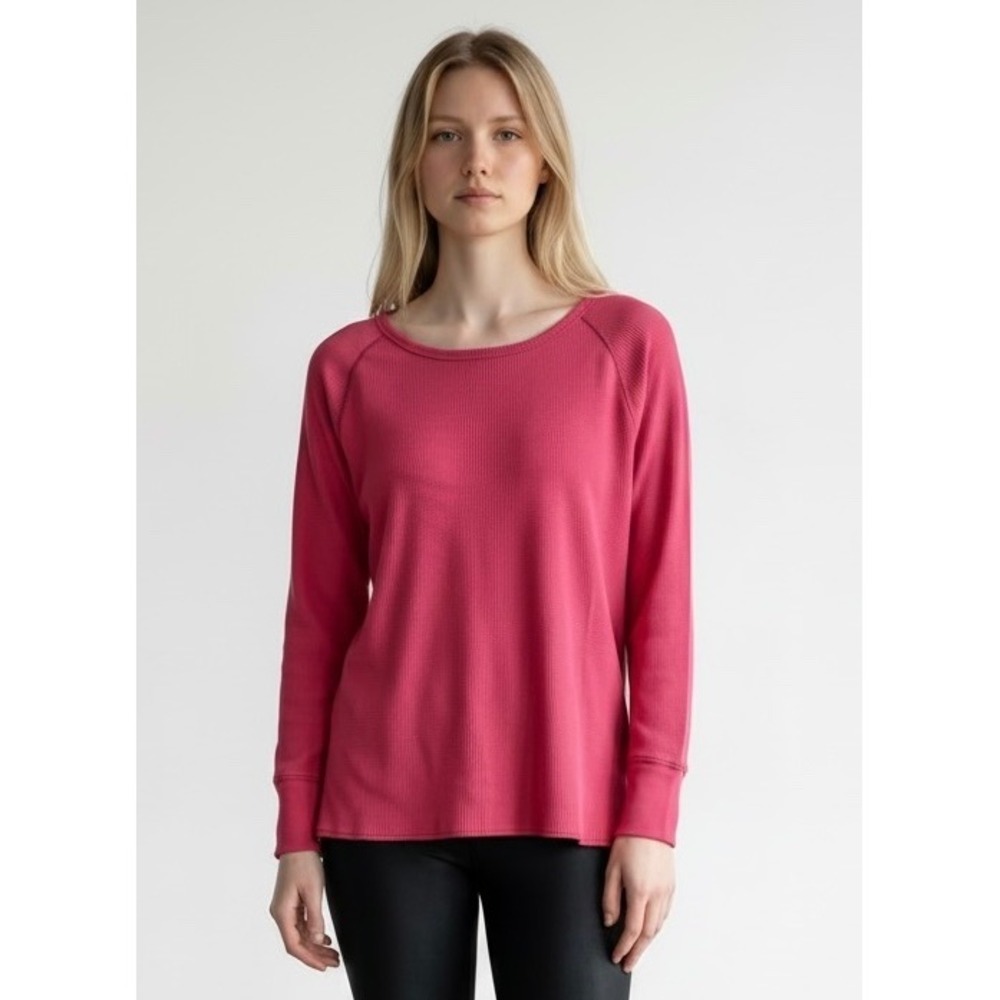 We The Free Free People Pink Waffle Knit Split Back Thermal Top OB967842 Small